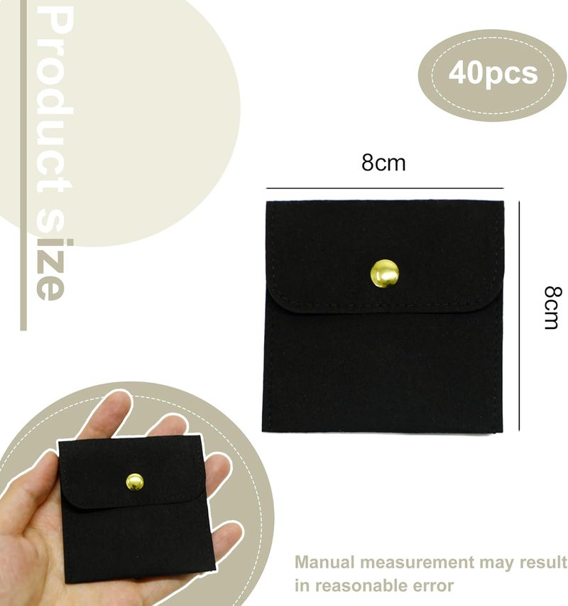 Handmade 40pcs Black Microfiber Jewelry Pouch Button Bag 8 x 8cm, Jewelry Packaging Bag Luxury Small Favor Bags Jewelry Gift Bags for Earrings Necklaces Bracelet Ring - Image 2
